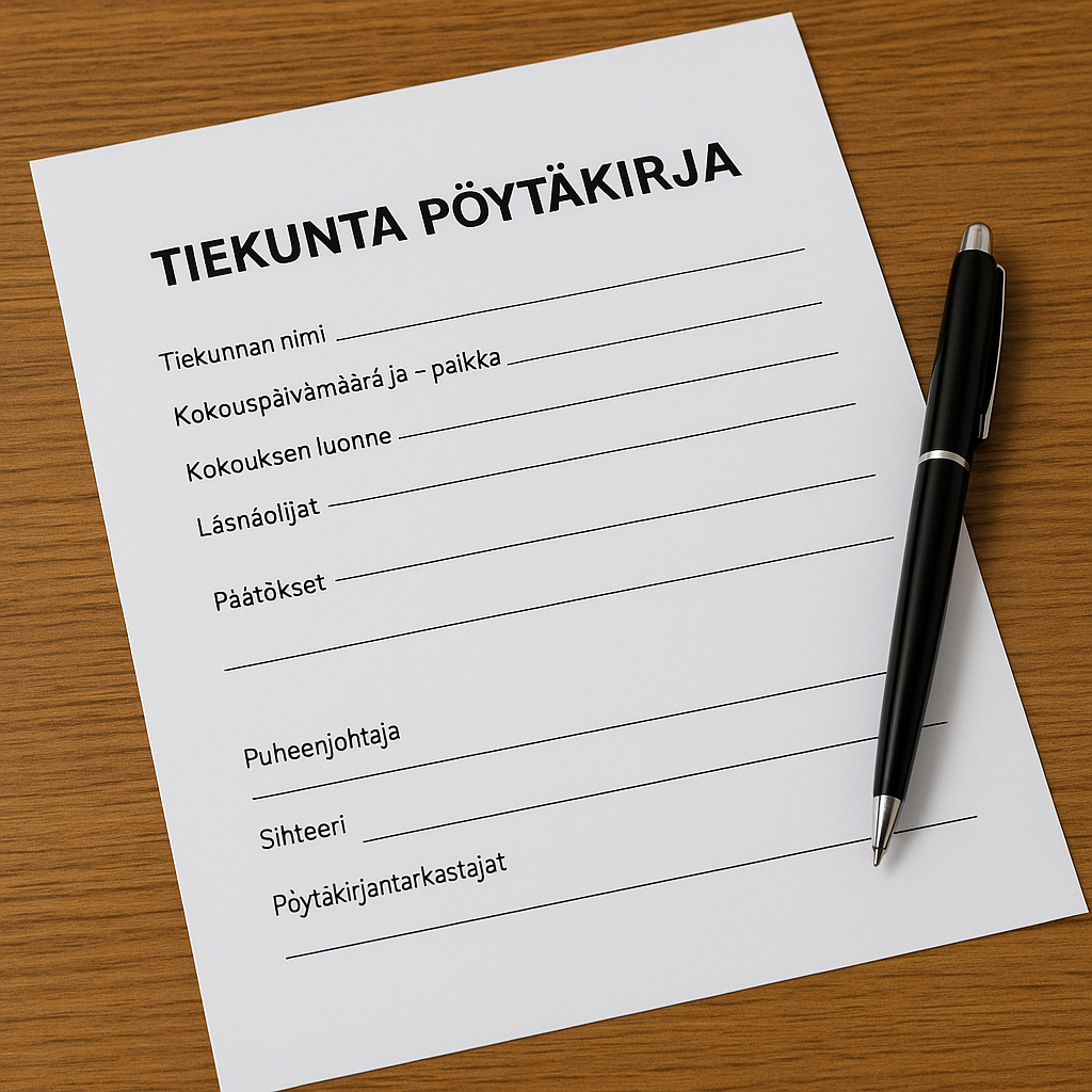 Tiekunta pöytäkirja – näin laadit, tarkastat ja korjaat kokouksen päätökset oikein